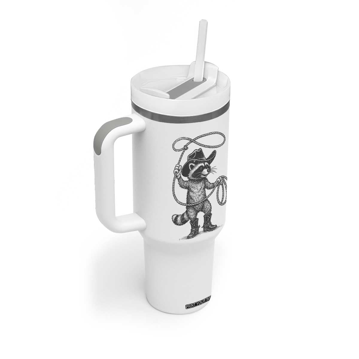 Vintage Raccoon Cowboy Tumbler With Handle Cowgirl Trash Panda Western Country Meme TS10 Print Your Wear