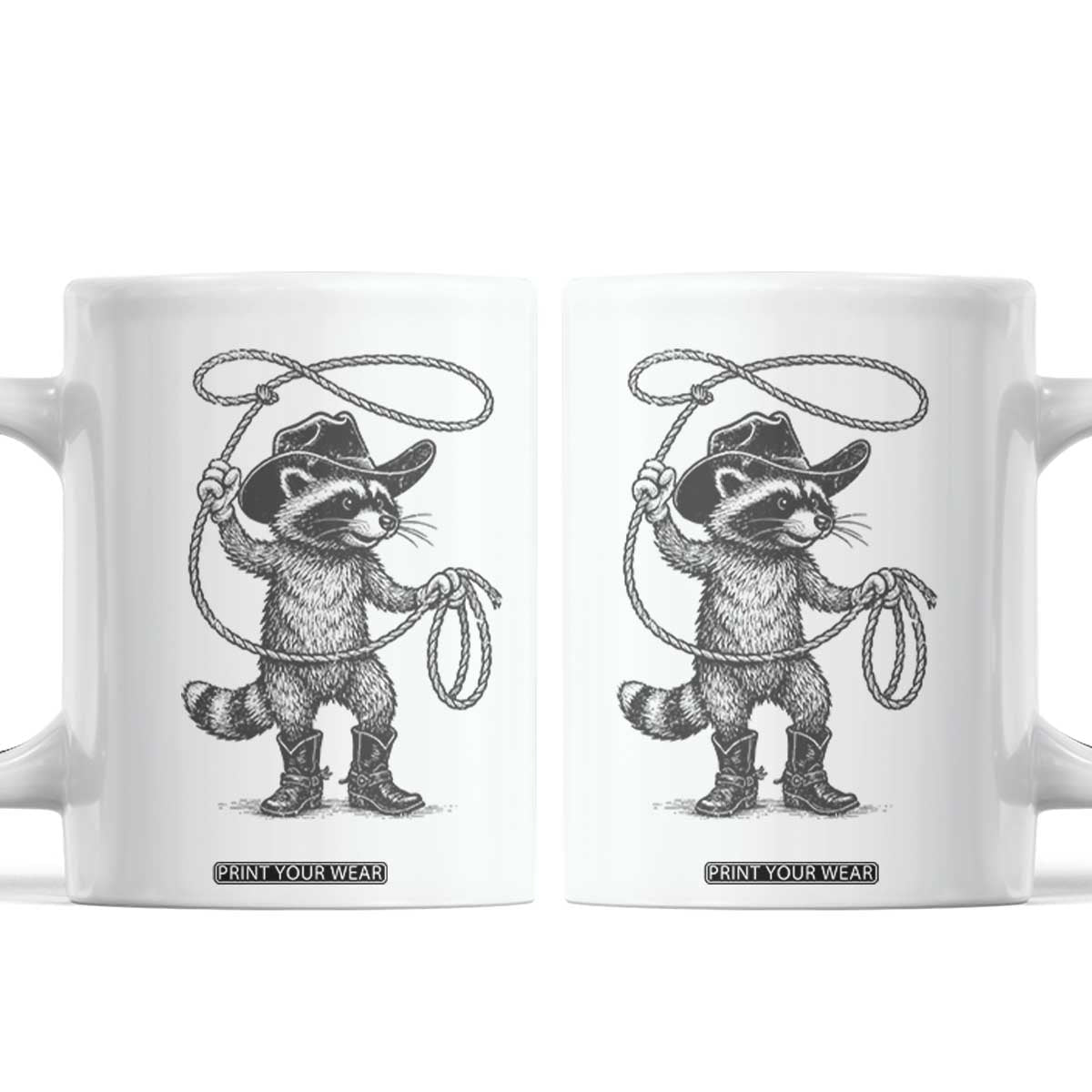 Vintage Raccoon Cowboy Coffee Mug Cowgirl Trash Panda Western Country Meme TS10 White Print Your Wear