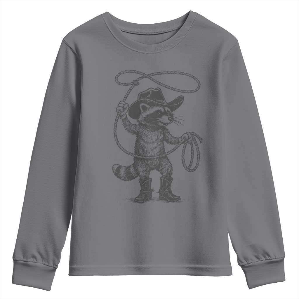 Vintage Raccoon Cowboy Youth Sweatshirt Cowgirl Trash Panda Western Country Meme TS10 Charcoal Print Your Wear