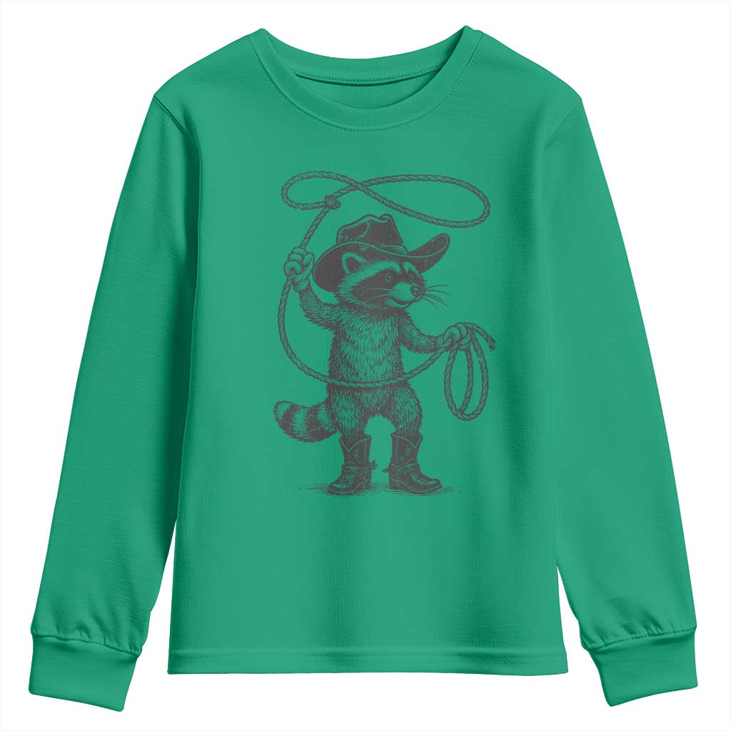 Vintage Raccoon Cowboy Youth Sweatshirt Cowgirl Trash Panda Western Country Meme TS10 Irish Green Print Your Wear