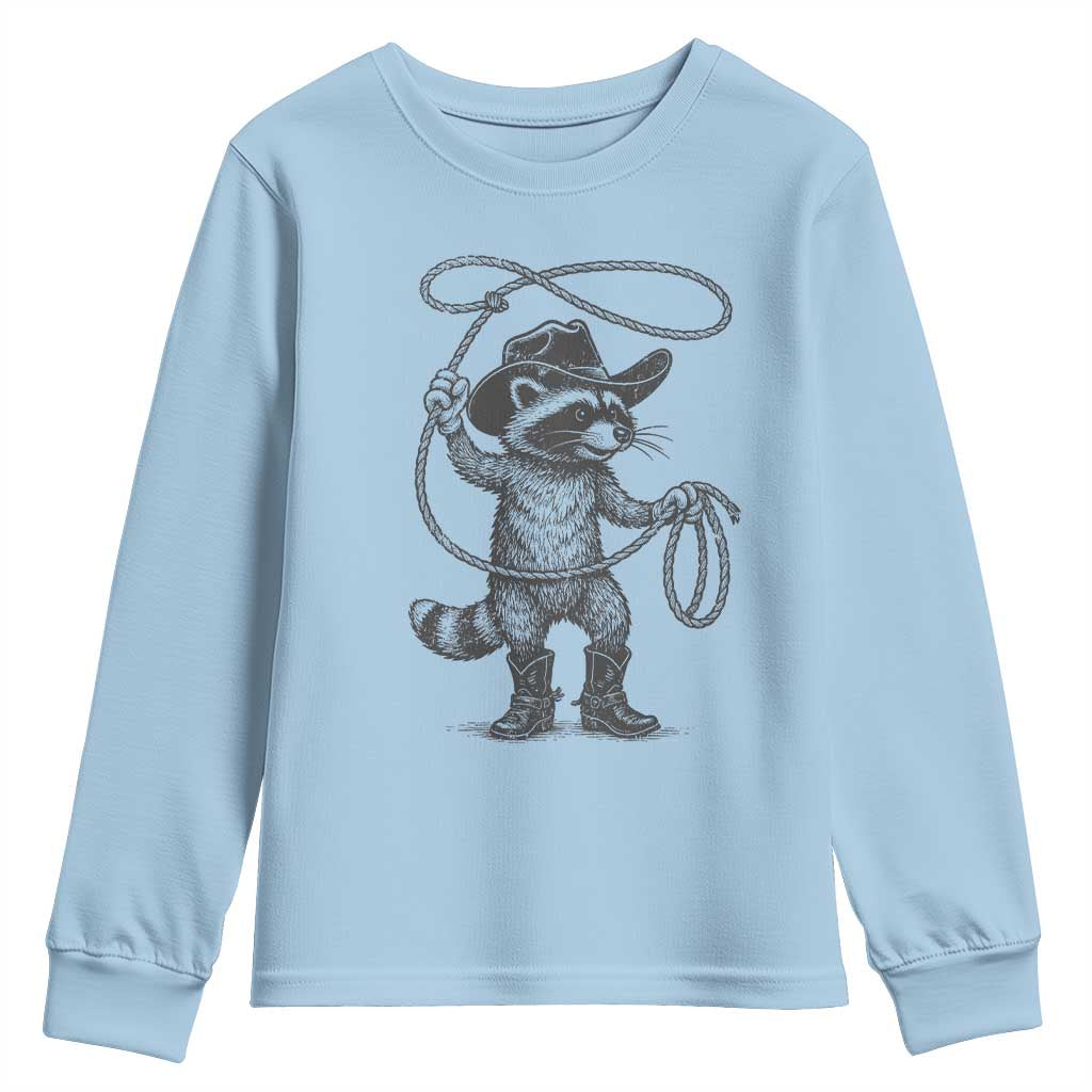 Vintage Raccoon Cowboy Youth Sweatshirt Cowgirl Trash Panda Western Country Meme TS10 Light Blue Print Your Wear