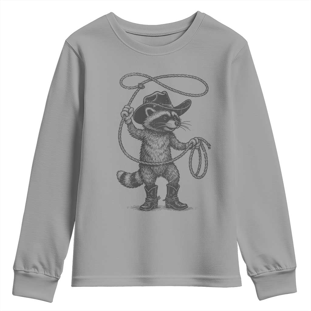 Vintage Raccoon Cowboy Youth Sweatshirt Cowgirl Trash Panda Western Country Meme TS10 Sport Gray Print Your Wear