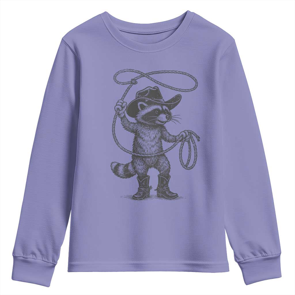 Vintage Raccoon Cowboy Youth Sweatshirt Cowgirl Trash Panda Western Country Meme TS10 Violet Print Your Wear