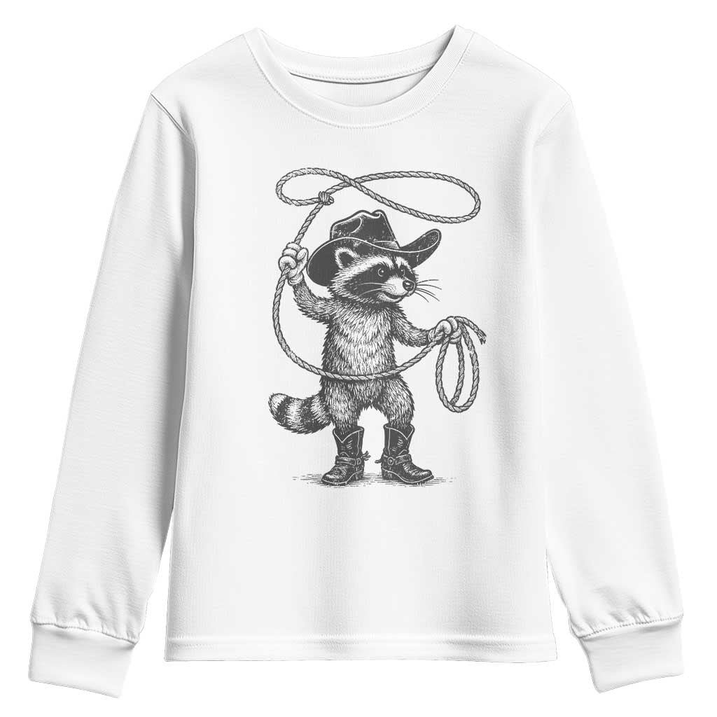 Vintage Raccoon Cowboy Youth Sweatshirt Cowgirl Trash Panda Western Country Meme TS10 White Print Your Wear
