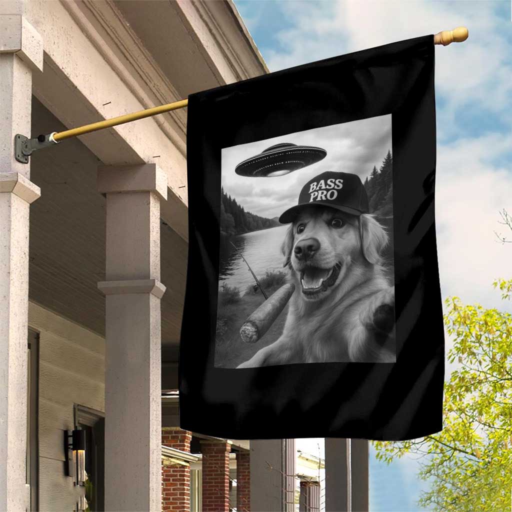 Dog Selfie With Alien UFO Garden Flag Funny Fishing Golden Retriever Smoking Dog Lover TS10 Print Your Wear