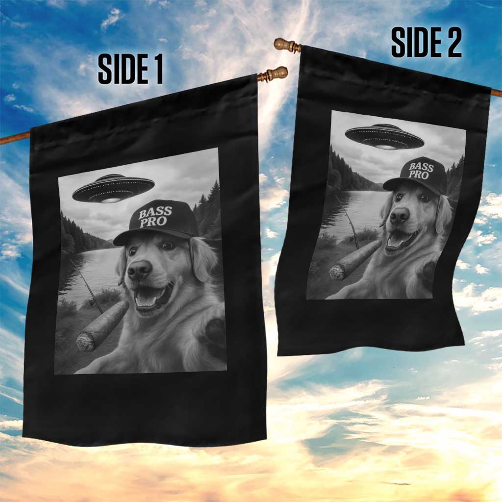 Dog Selfie With Alien UFO Garden Flag Funny Fishing Golden Retriever Smoking Dog Lover TS10 Print Your Wear