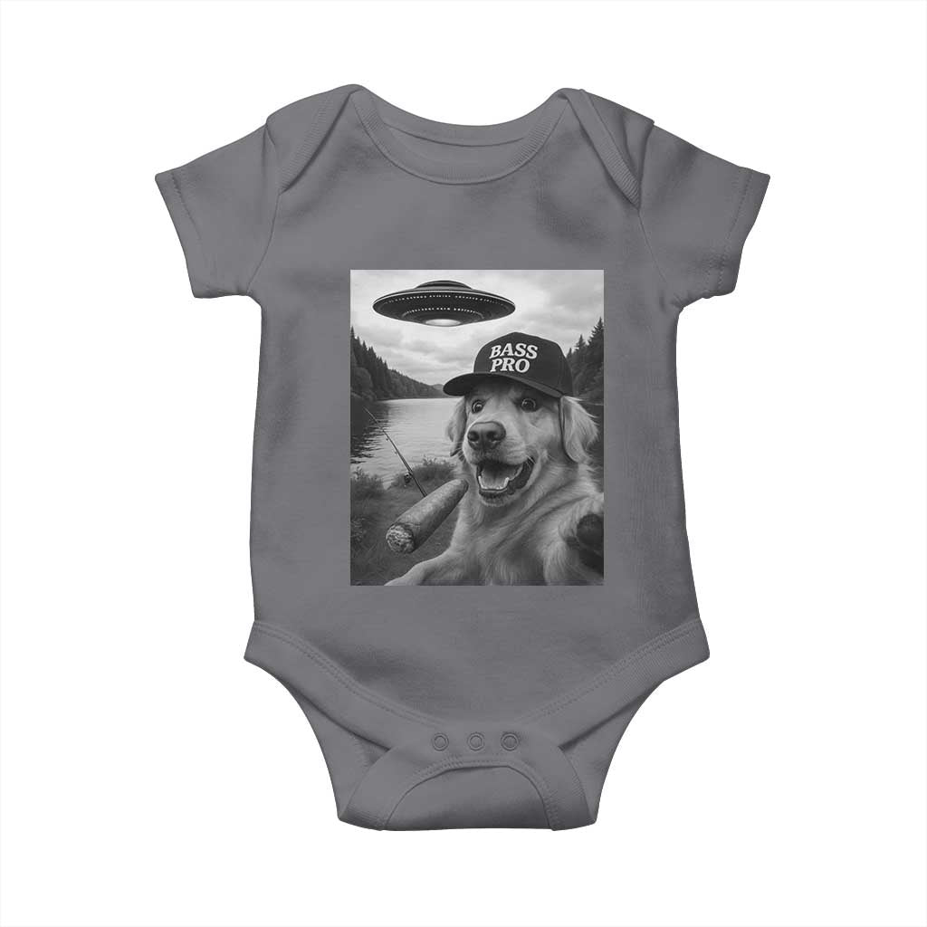 Dog Selfie With Alien UFO Baby Onesie Funny Fishing Golden Retriever Smoking Dog Lover TS10 Charcoal Print Your Wear