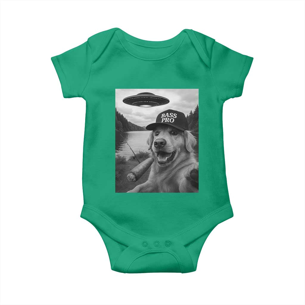 Dog Selfie With Alien UFO Baby Onesie Funny Fishing Golden Retriever Smoking Dog Lover TS10 Irish Green Print Your Wear