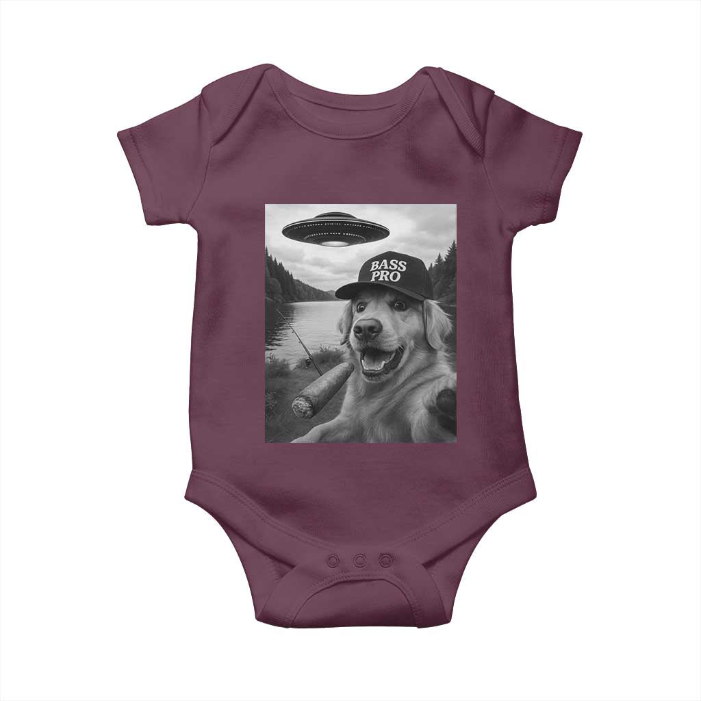 Dog Selfie With Alien UFO Baby Onesie Funny Fishing Golden Retriever Smoking Dog Lover TS10 Maroon Print Your Wear