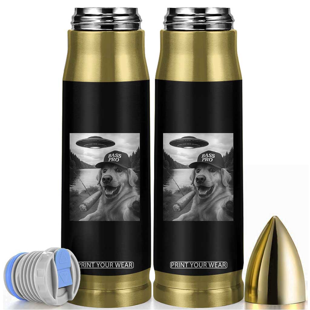 Dog Selfie With Alien UFO Bullet Tumbler Funny Fishing Golden Retriever Smoking Dog Lover TS10 Black Print Your Wear