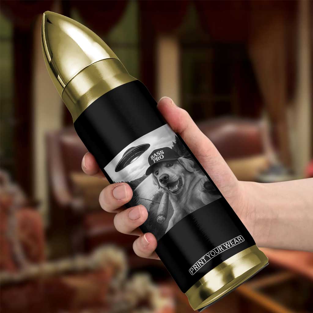 Dog Selfie With Alien UFO Bullet Tumbler Funny Fishing Golden Retriever Smoking Dog Lover TS10 Print Your Wear