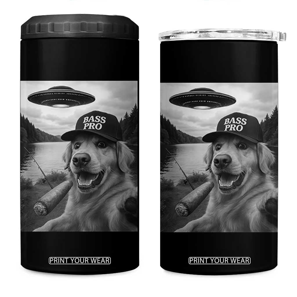 Dog Selfie With Alien UFO 4 in 1 Can Cooler Tumbler Funny Fishing Golden Retriever Smoking Dog Lover TS10 One Size: 16 oz Black Print Your Wear