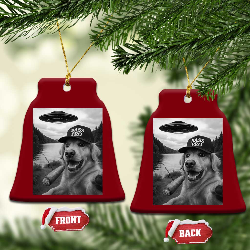 Dog Selfie With Alien UFO Ceramic Ornament Funny Fishing Golden Retriever Smoking Dog Lover TS10 Print Your Wear