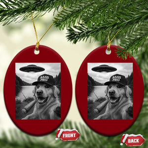 Dog Selfie With Alien UFO Ceramic Ornament Funny Fishing Golden Retriever Smoking Dog Lover TS10 Print Your Wear