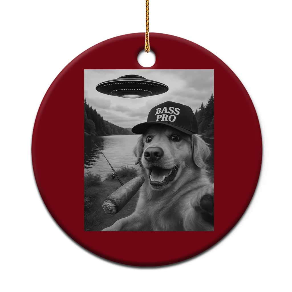 Dog Selfie With Alien UFO Ceramic Ornament Funny Fishing Golden Retriever Smoking Dog Lover TS10 1pc Red Print Your Wear