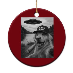 Dog Selfie With Alien UFO Ceramic Ornament Funny Fishing Golden Retriever Smoking Dog Lover TS10 1pc Red Print Your Wear