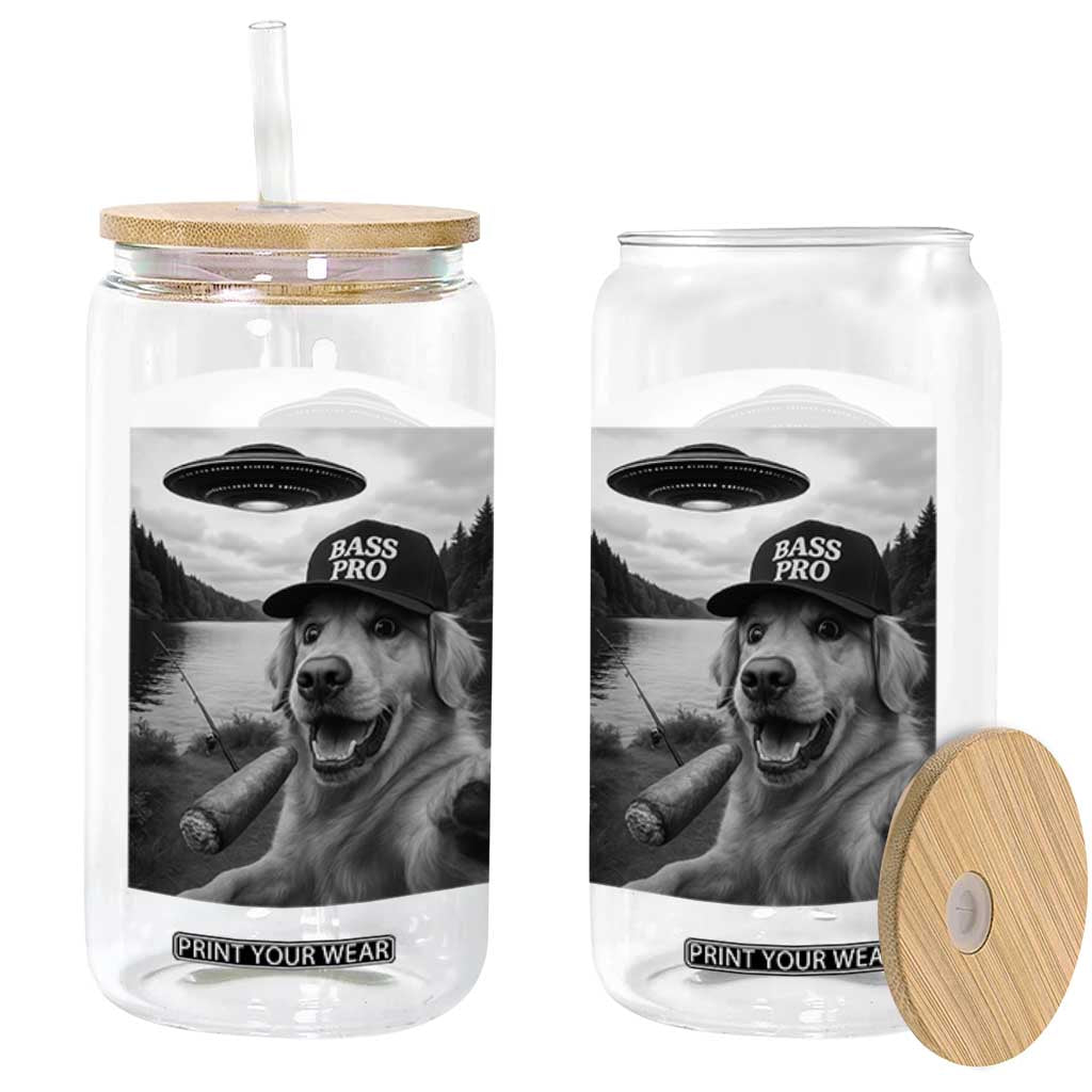 Dog Selfie With Alien UFO Glass Can Funny Fishing Golden Retriever Smoking Dog Lover TS10 Print Your Wear