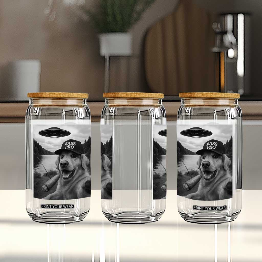 Dog Selfie With Alien UFO Glass Can Funny Fishing Golden Retriever Smoking Dog Lover TS10 Print Your Wear