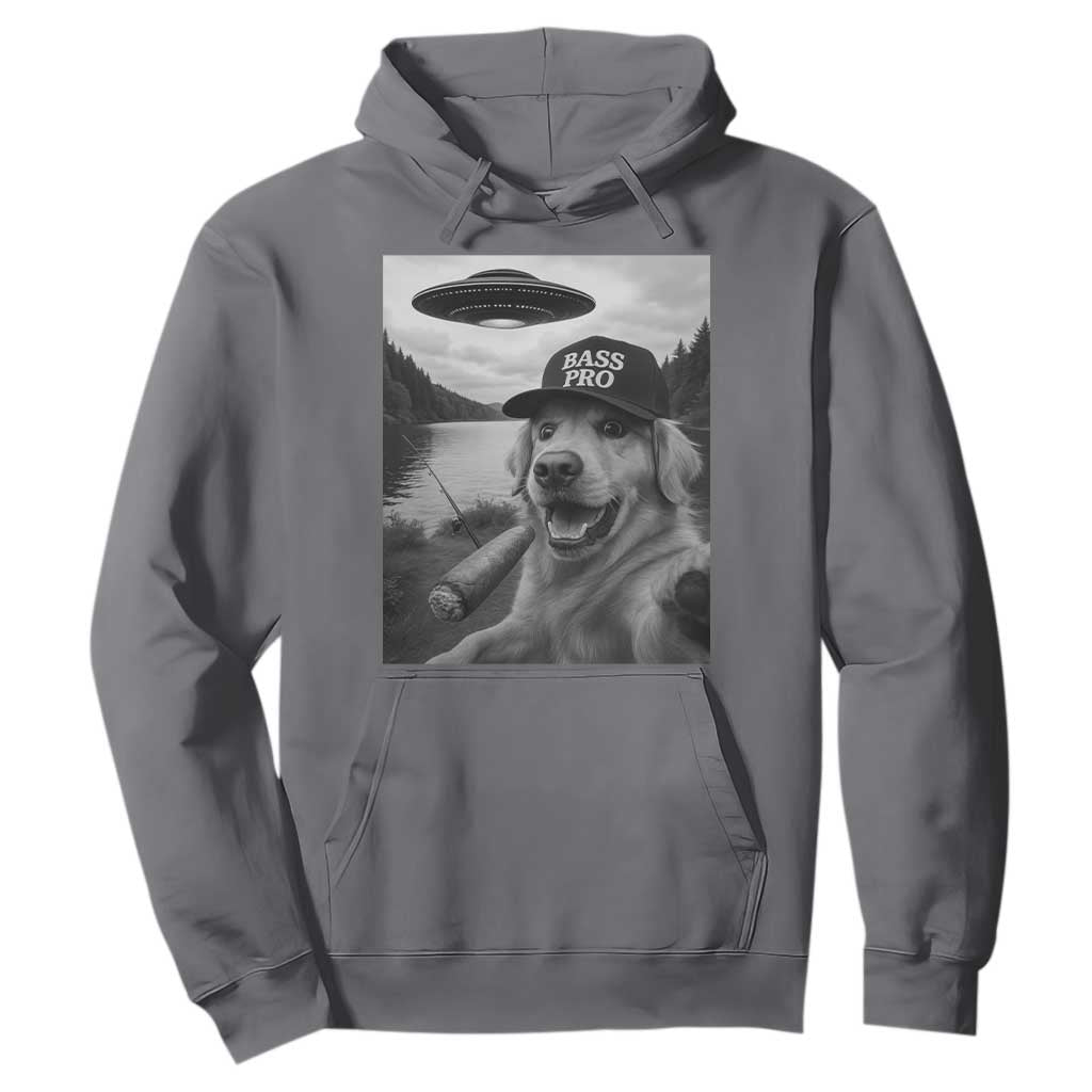 Dog Selfie With Alien UFO Hoodie Funny Fishing Golden Retriever Smoking Dog Lover TS10 Charcoal Print Your Wear