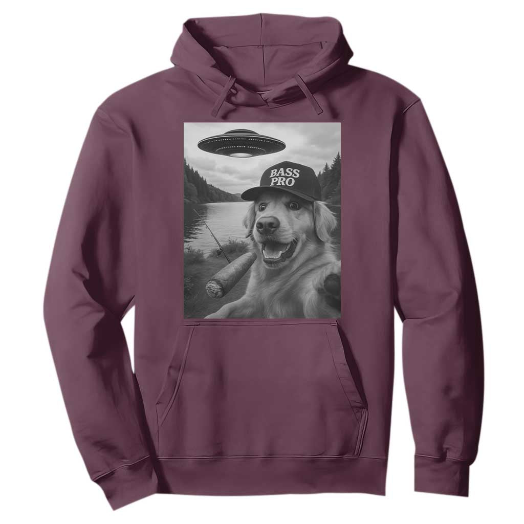 Dog Selfie With Alien UFO Hoodie Funny Fishing Golden Retriever Smoking Dog Lover TS10 Maroon Print Your Wear