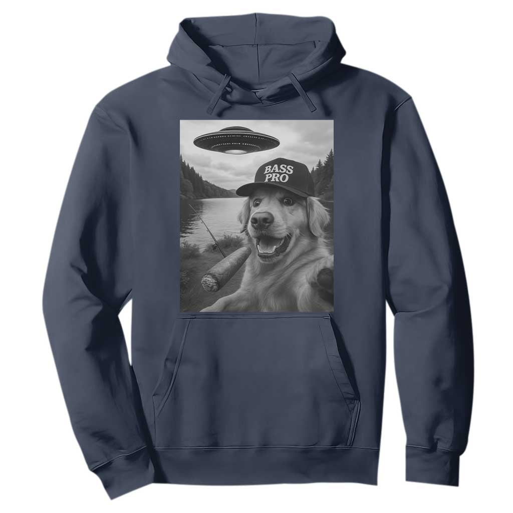 Dog Selfie With Alien UFO Hoodie Funny Fishing Golden Retriever Smoking Dog Lover TS10 Navy Print Your Wear