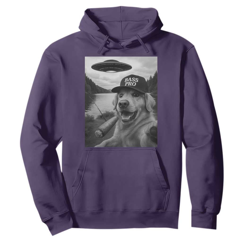 Dog Selfie With Alien UFO Hoodie Funny Fishing Golden Retriever Smoking Dog Lover TS10 Purple Print Your Wear