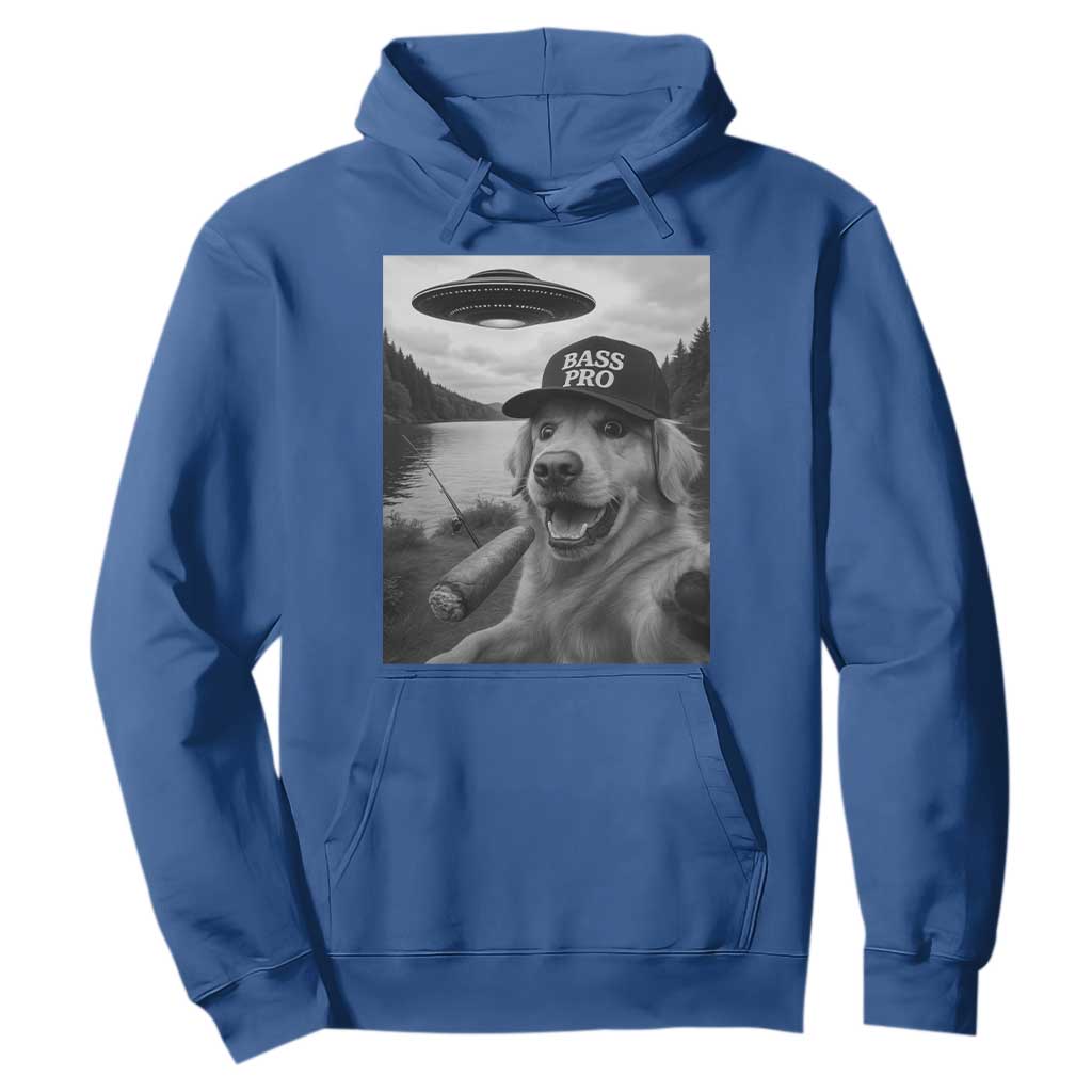 Dog Selfie With Alien UFO Hoodie Funny Fishing Golden Retriever Smoking Dog Lover TS10 Royal Blue Print Your Wear