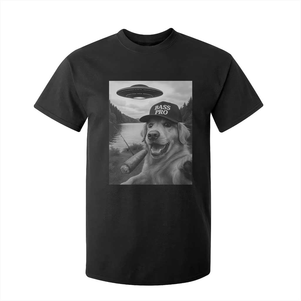Dog Selfie With Alien UFO T Shirt For Kid Funny Fishing Golden Retriever Smoking Dog Lover TS10 Black Print Your Wear