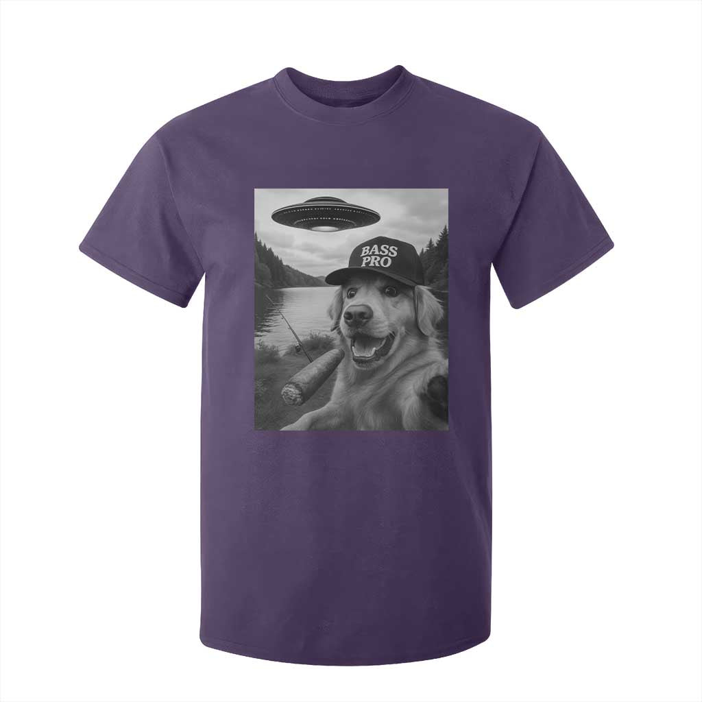 Dog Selfie With Alien UFO T Shirt For Kid Funny Fishing Golden Retriever Smoking Dog Lover TS10 Purple Print Your Wear