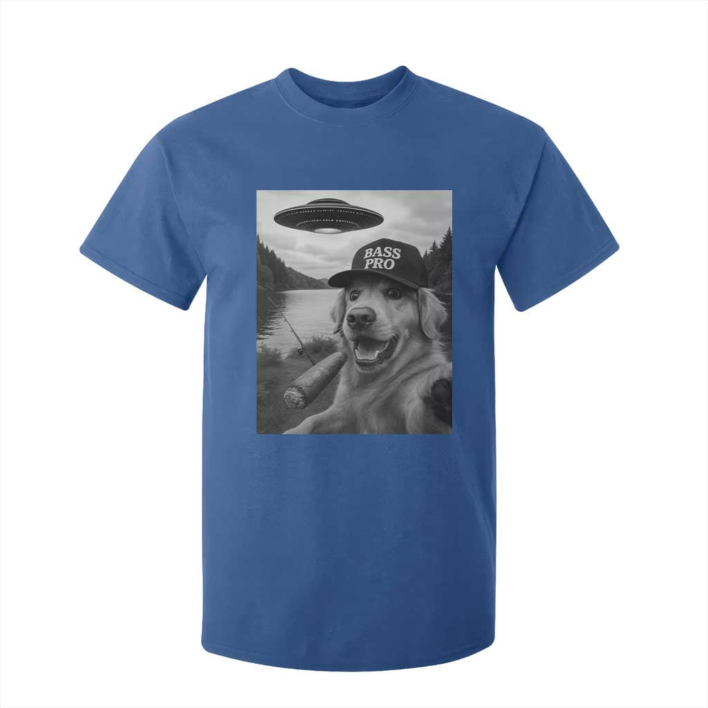 Dog Selfie With Alien UFO T Shirt For Kid Funny Fishing Golden Retriever Smoking Dog Lover TS10 Royal Blue Print Your Wear