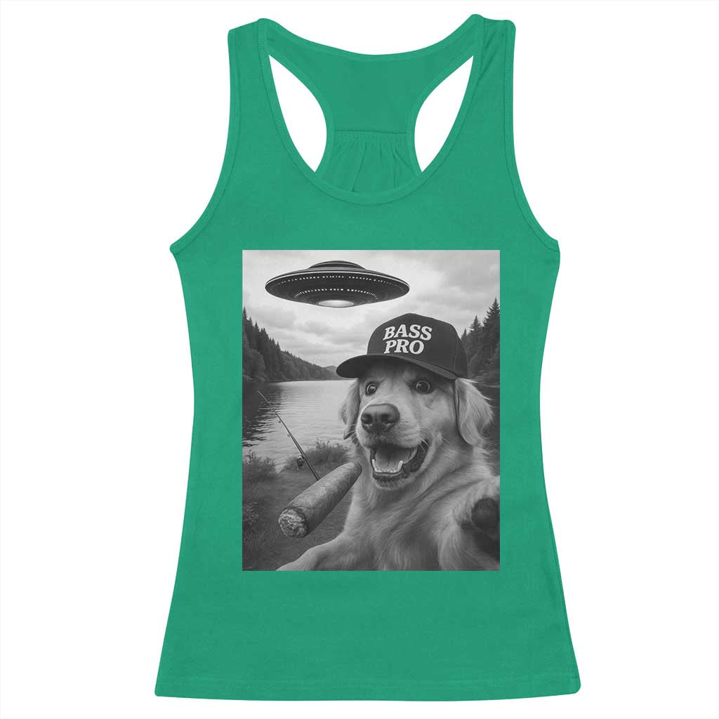Dog Selfie With Alien UFO Racerback Tank Top Funny Fishing Golden Retriever Smoking Dog Lover TS10 Irish Green Print Your Wear