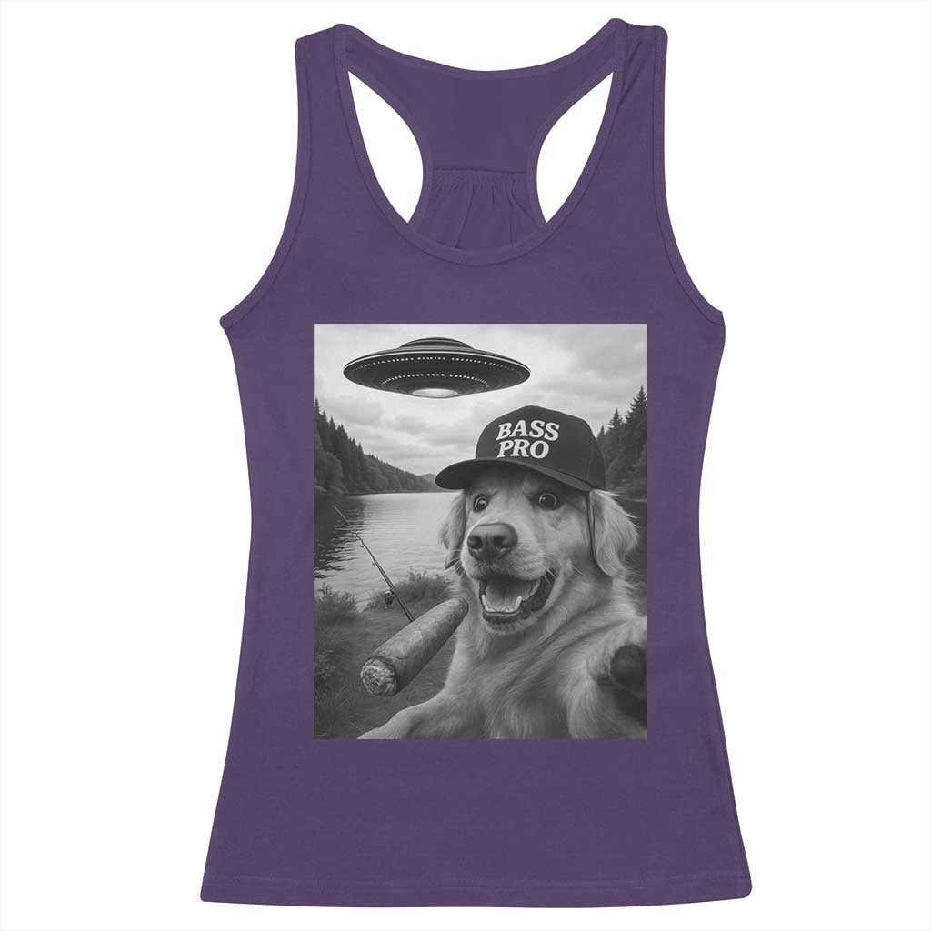 Dog Selfie With Alien UFO Racerback Tank Top Funny Fishing Golden Retriever Smoking Dog Lover TS10 Purple Print Your Wear