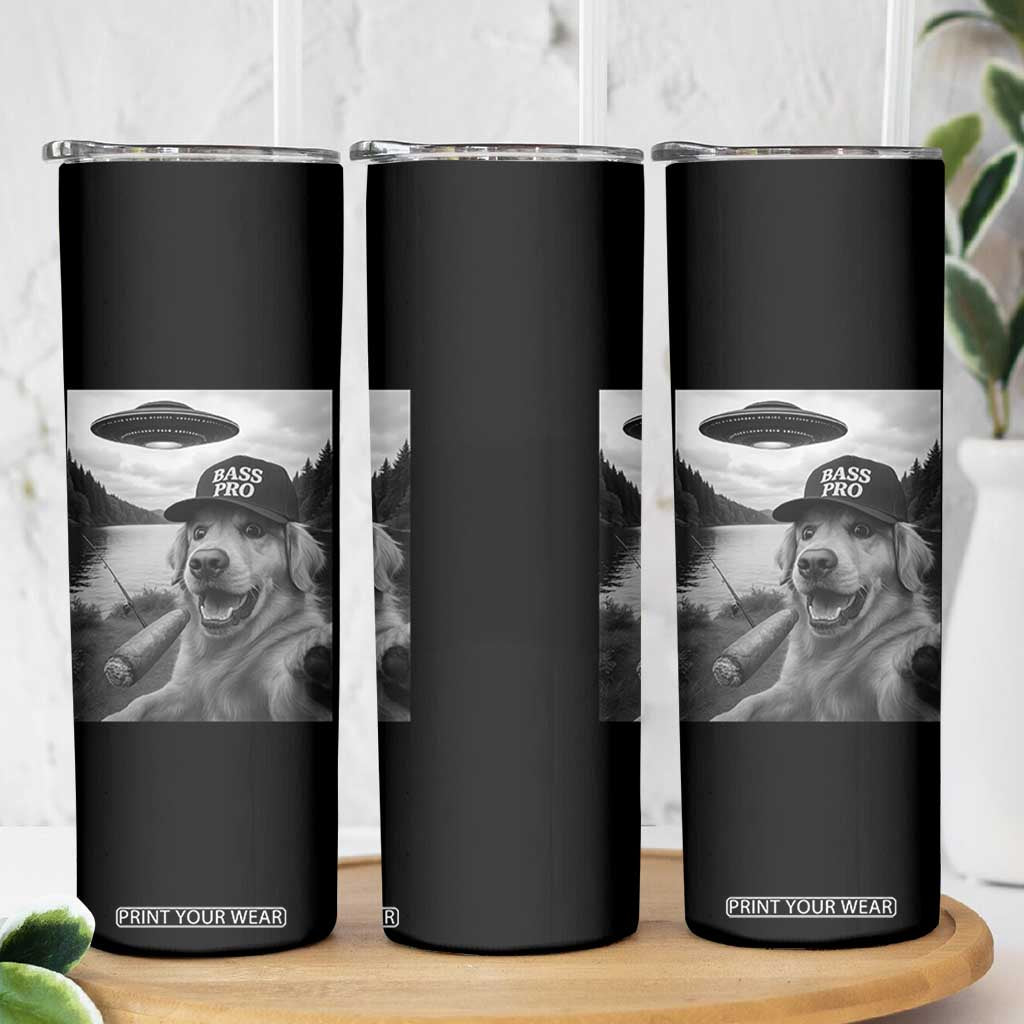 Dog Selfie With Alien UFO Skinny Tumbler Funny Fishing Golden Retriever Smoking Dog Lover TS10 Print Your Wear