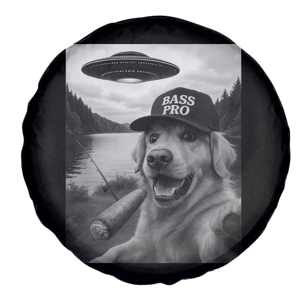 Dog Selfie With Alien UFO Spare Tire Cover Funny Fishing Golden Retriever Smoking Dog Lover TS10 Print Your Wear