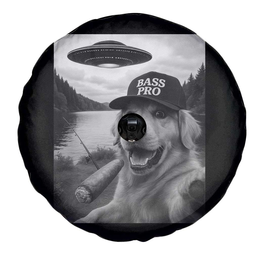 Dog Selfie With Alien UFO Spare Tire Cover Funny Fishing Golden Retriever Smoking Dog Lover TS10 Print Your Wear