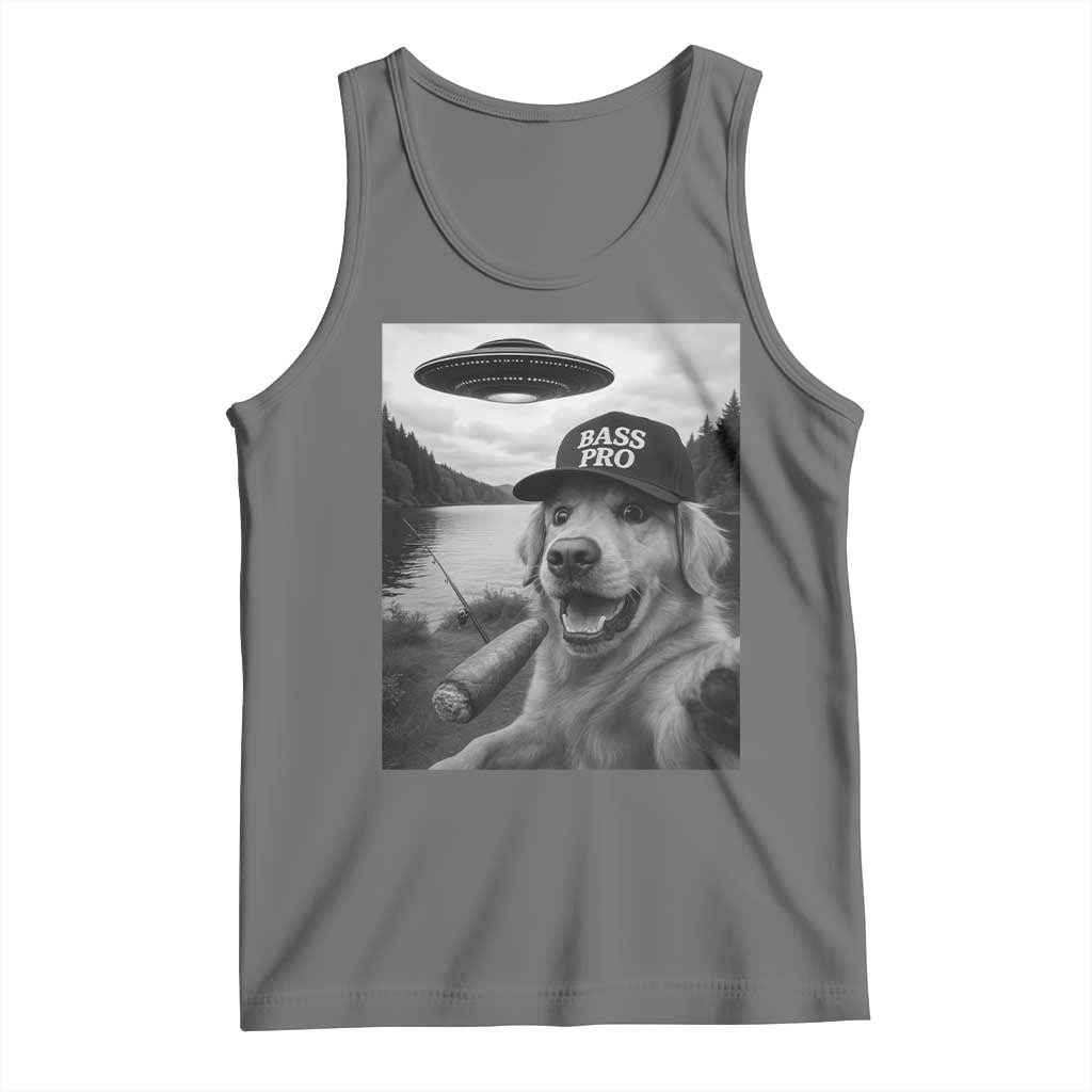 Dog Selfie With Alien UFO Tank Top Funny Fishing Golden Retriever Smoking Dog Lover TS10 Black Heather Print Your Wear