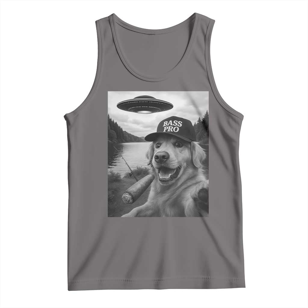 Dog Selfie With Alien UFO Tank Top Funny Fishing Golden Retriever Smoking Dog Lover TS10 Deep Heather Print Your Wear