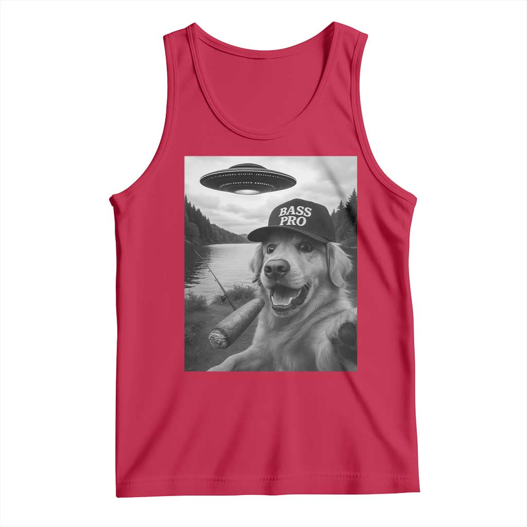 Dog Selfie With Alien UFO Tank Top Funny Fishing Golden Retriever Smoking Dog Lover TS10 Red Print Your Wear