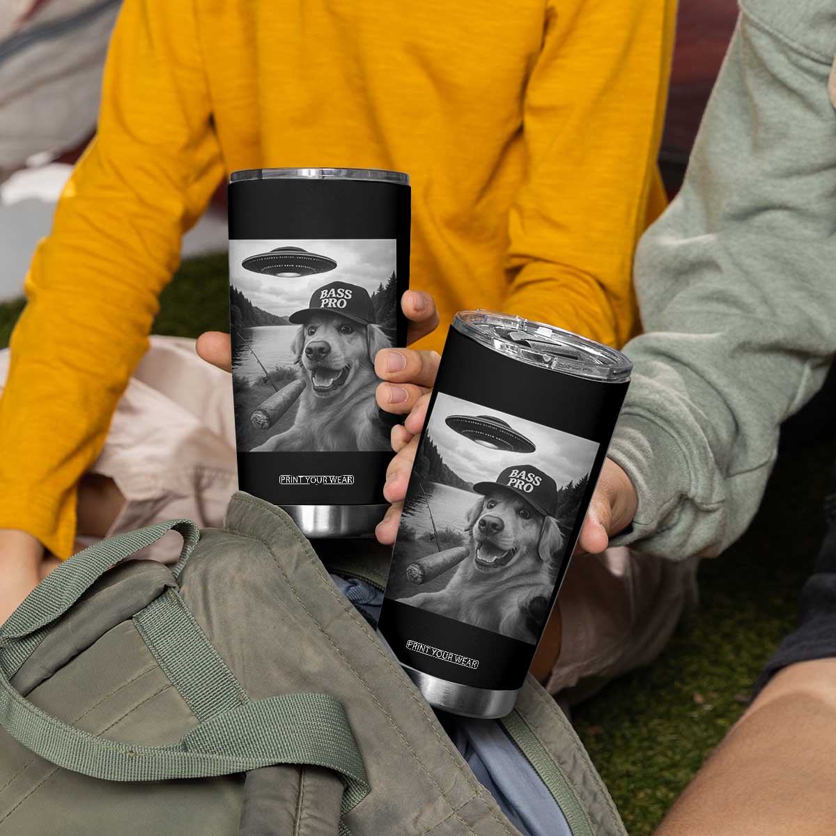 Dog Selfie With Alien UFO Tumbler Cup Funny Fishing Golden Retriever Smoking Dog Lover TS10 Print Your Wear