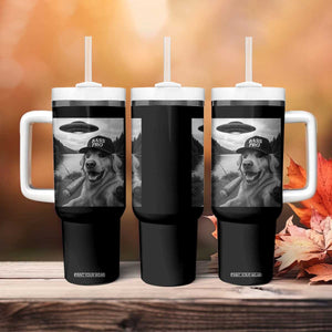 Dog Selfie With Alien UFO Tumbler With Handle Funny Fishing Golden Retriever Smoking Dog Lover TS10 Print Your Wear