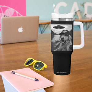 Dog Selfie With Alien UFO Tumbler With Handle Funny Fishing Golden Retriever Smoking Dog Lover TS10 Print Your Wear