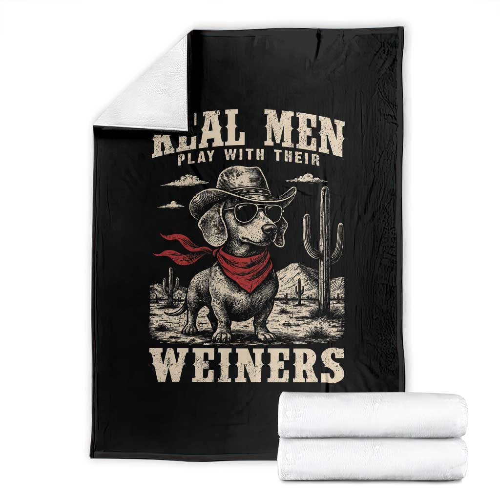 Funny Dachshund Cowboy Throw Blanket Real Men Play With Their Weiners - Print Your Wear