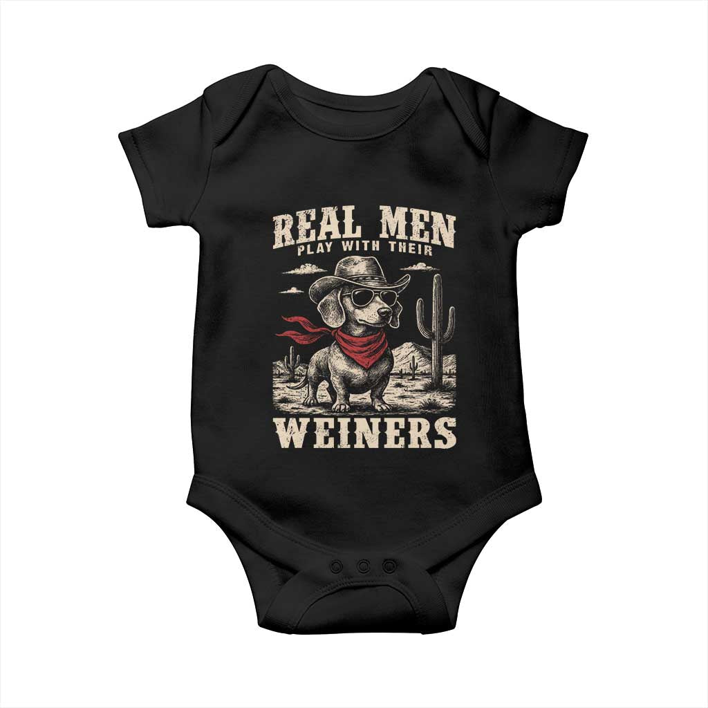 Funny Dachshund Cowboy Baby Onesie Real Men Play With Their Weiners TS10 Black Print Your Wear