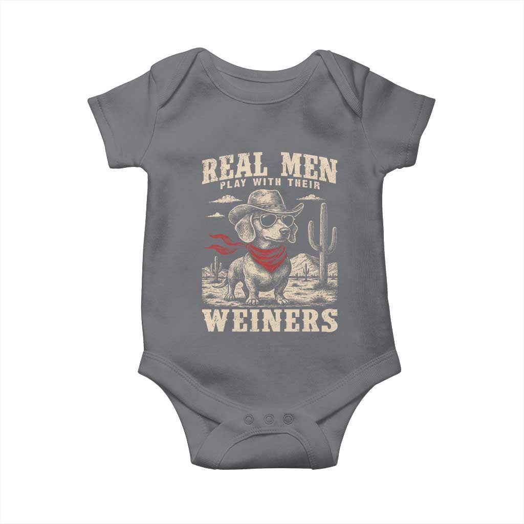 Funny Dachshund Cowboy Baby Onesie Real Men Play With Their Weiners TS10 Charcoal Print Your Wear