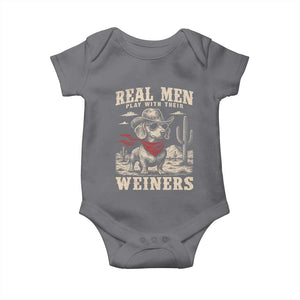 Funny Dachshund Cowboy Baby Onesie Real Men Play With Their Weiners TS10 Charcoal Print Your Wear