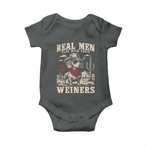 Funny Dachshund Cowboy Baby Onesie Real Men Play With Their Weiners TS10 Dark Heather Print Your Wear