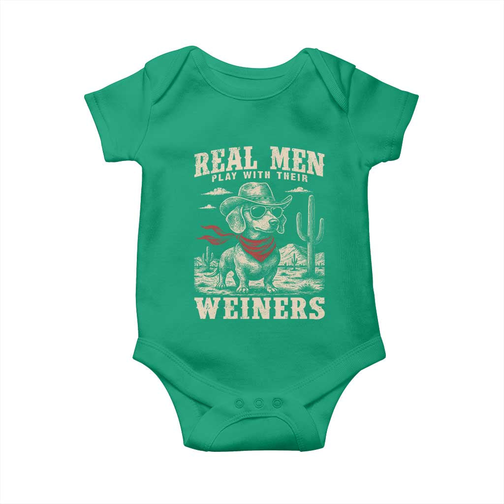 Funny Dachshund Cowboy Baby Onesie Real Men Play With Their Weiners TS10 Irish Green Print Your Wear