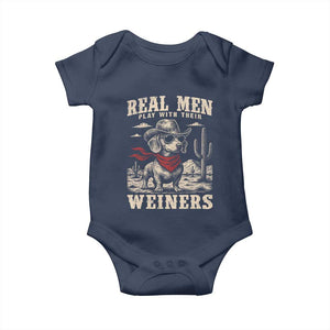 Funny Dachshund Cowboy Baby Onesie Real Men Play With Their Weiners TS10 Navy Print Your Wear