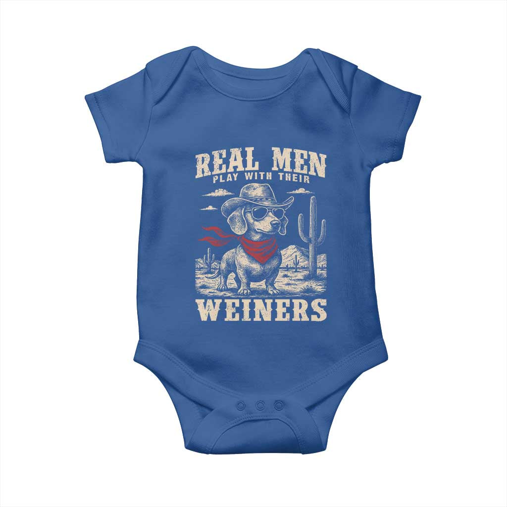 Funny Dachshund Cowboy Baby Onesie Real Men Play With Their Weiners TS10 Royal Blue Print Your Wear