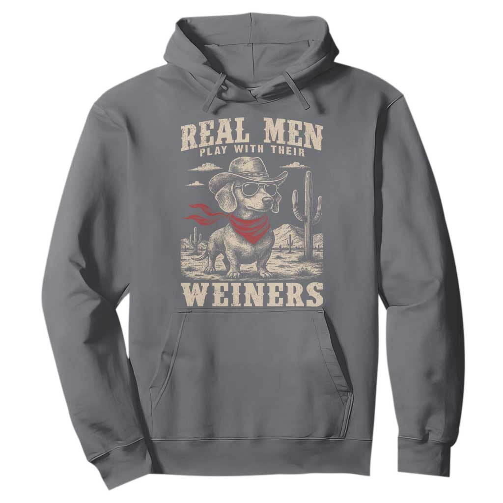 Funny Dachshund Cowboy Hoodie Real Men Play With Their Weiners TS10 Charcoal Print Your Wear
